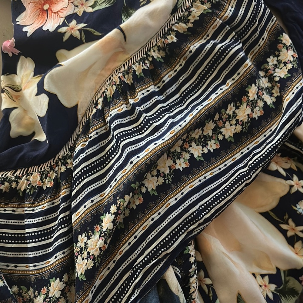 Anthropologie Farm Floral Blue and White Bell Sleeve Wrap Dress - Picture 7 of 8